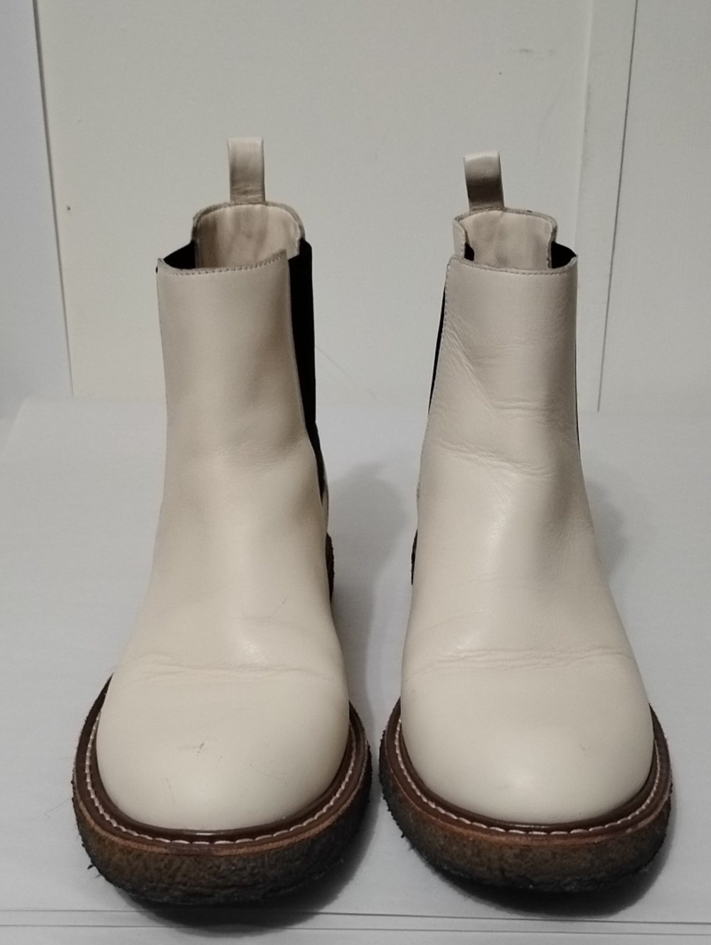 J.Crew Pull On Cream Leather Chelsea Boots with Brown Crepe Sole